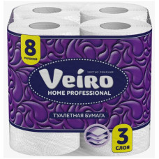 Туалетная бумага белая 3 слоя, Veiro Professional Т319 8шт/уп (6)